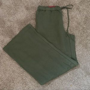 Merona Pants Army Green Wide Leg Elastic Drawstring Linen Blend Med NWT